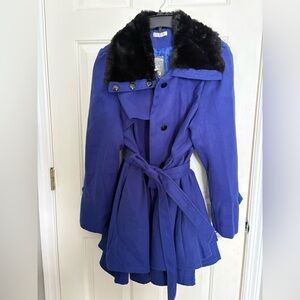 Beautiful royal blue coat, peplum double tail